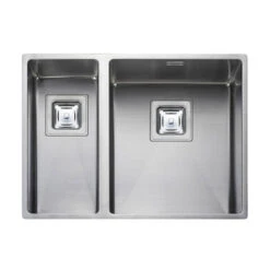 Rangemaster Atlantic Kube 1.5 Bowl Stainless Steel Undermount Sink & Waste Kit With Left Hand Small Bowl - 580 X 430mm