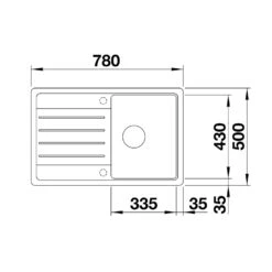 Blanco Legra 45 S Compact 1 Bowl Anthracite Silgranit Composite Kitchen Sink & Waste With Reversible Drainer - 780 X 500mm 15 Blanco Legra 45 S Compact 1 Bowl Anthracite Silgranit Composite Kitchen Sink & Waste With Reversible Drainer - 780 X 500mm -Vado Sale Store legra 45 s line drawing top view res cropped