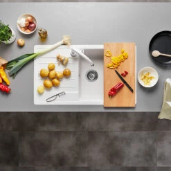 Blanco Legra XL 6 S 1 Bowl White Silgranit Composite Kitchen Sink & Waste With Reversible Drainer - 860 X 500mm -Vado Sale Store legra xl 6 s white lifestyle3 cropped