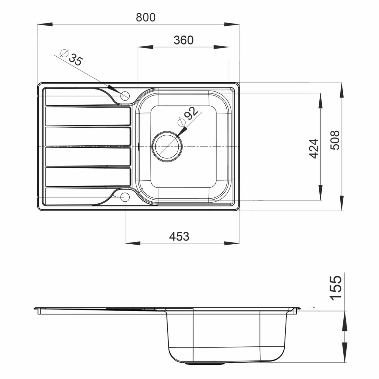 Leisure Albion 1 Bowl Stainless Steel Kitchen Sink With Reversible Drainer - 800 X 508mm 4 Leisure Albion 1 Bowl Stainless Steel Kitchen Sink With Reversible Drainer - 800 X 508mm - Image 2