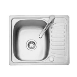 Leisure Compact Square 1 Bowl Satin Stainless Steel Sink With Reversible Drainer 580 X 480mm -Vado Sale Store leisure compact 1 bowl ss 580 480 lifestyle cutout 2