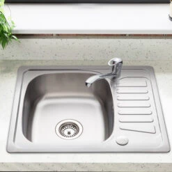 Leisure Compact Square 1 Bowl Satin Stainless Steel Sink With Reversible Drainer 580 X 480mm