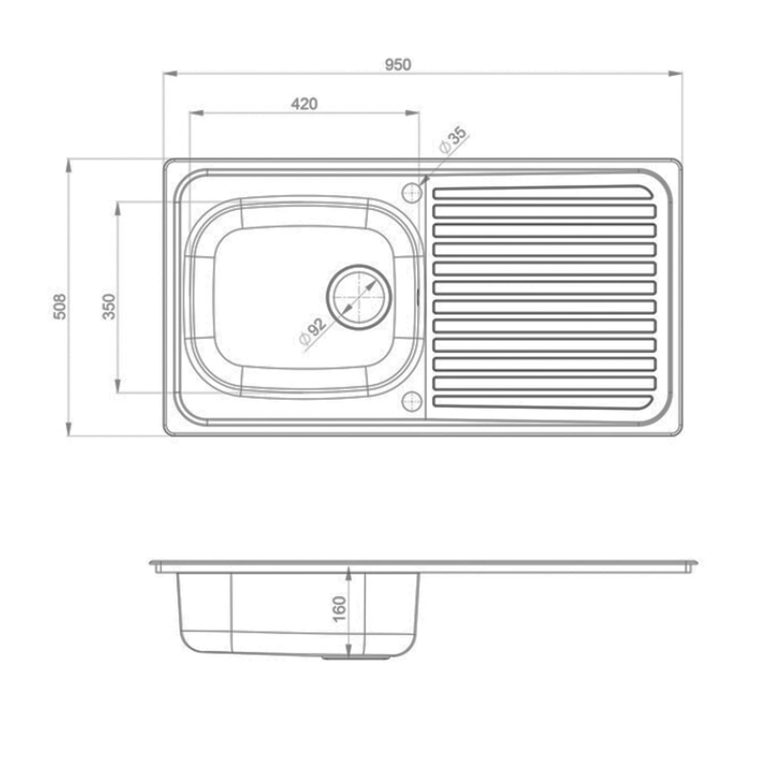 Leisure Linear 1 Bowl Stainless Steel Kitchen Sink & Waste Kit With Reversible Drainer - 950 X 508mm 5 Leisure Linear 1 Bowl Stainless Steel Kitchen Sink & Waste Kit With Reversible Drainer - 950 X 508mm - Image 3