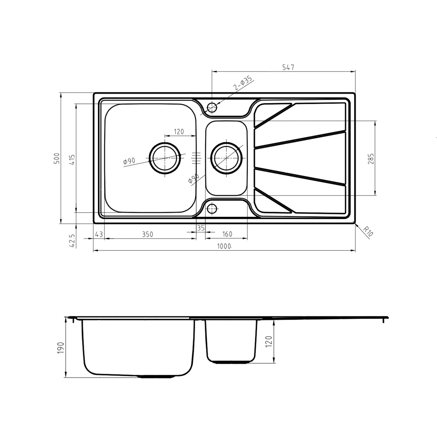 Leisure Nimbus 1.5 Bowl Stainless Steel Kitchen Sink With Reversible Drainer - 1000 X 500mm 6 Leisure Nimbus 1.5 Bowl Stainless Steel Kitchen Sink With Reversible Drainer - 1000 X 500mm - Image 4