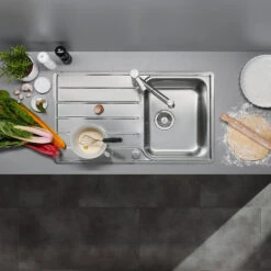 Blanco Lemis 45 S-IF Compact 1 Bowl Brushed Stainless Steel Kitchen Sink & Waste With Reversible Drainer - 860 X 500mm -Vado Sale Store lemis 45 s if lifestyle2 cropped