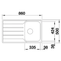 Blanco Lemis 45 S-IF Compact 1 Bowl Brushed Stainless Steel Kitchen Sink & Waste With Reversible Drainer - 860 X 500mm -Vado Sale Store lemis 45 s if line drawing top view cropped