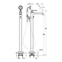 Flova Liberty Floor Standing Bath Shower Mixer With Handset Kit - Chrome -Vado Sale Store lifmbsm flova liberty freestanding bath taps techimage