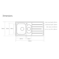 Caple Lyon 1.5 Bowl Satin Stainless Steel Sink & Waste Kit With Left Hand Drainer - 1000 X 500mm -Vado Sale Store ly150ss tech