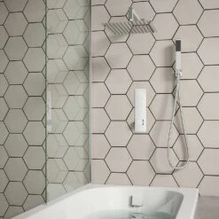 Mason Concealed Thermostatic Push Button Shower Valve, 300mm Fixed Shower Head, Handset & Overflow Bath Filler - 380mm Wall Arm