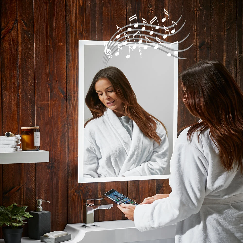 Harbour Glow LED Bluetooth Mirror With Demister Pad & Shaver Socket - 500 X 700mm 4 Harbour Glow LED Bluetooth Mirror With Demister Pad & Shaver Socket - 500 X 700mm - Image 2
