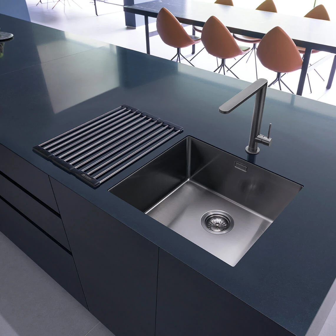 Caple Mode 1 Bowl Inset Or Undermount Gunmetal Brushed Stainless Steel Sink & Waste Kit - 490 X 440mm 4 Caple Mode 1 Bowl Inset Or Undermount Gunmetal Brushed Stainless Steel Sink & Waste Kit - 490 X 440mm - Image 2