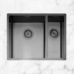 Caple Mode 1.5 Bowl Inset Or Undermount Gunmetal Stainless Steel Sink & Waste Kit With Right Hand Small Bowl - 555 X 440mm -Vado Sale Store mode3415r gm lifestyle 2
