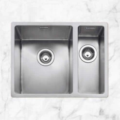 Caple Mode 1.5 Bowl Inset Or Undermount Brushed Stainless Steel Sink & Waste Kit With Right Hand Small Bowl - 555 X 440mm
