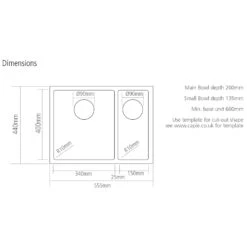 Caple Mode 1.5 Bowl Inset Or Undermount Gunmetal Stainless Steel Sink & Waste Kit With Right Hand Small Bowl - 555 X 440mm -Vado Sale Store mode3415rco tech 1