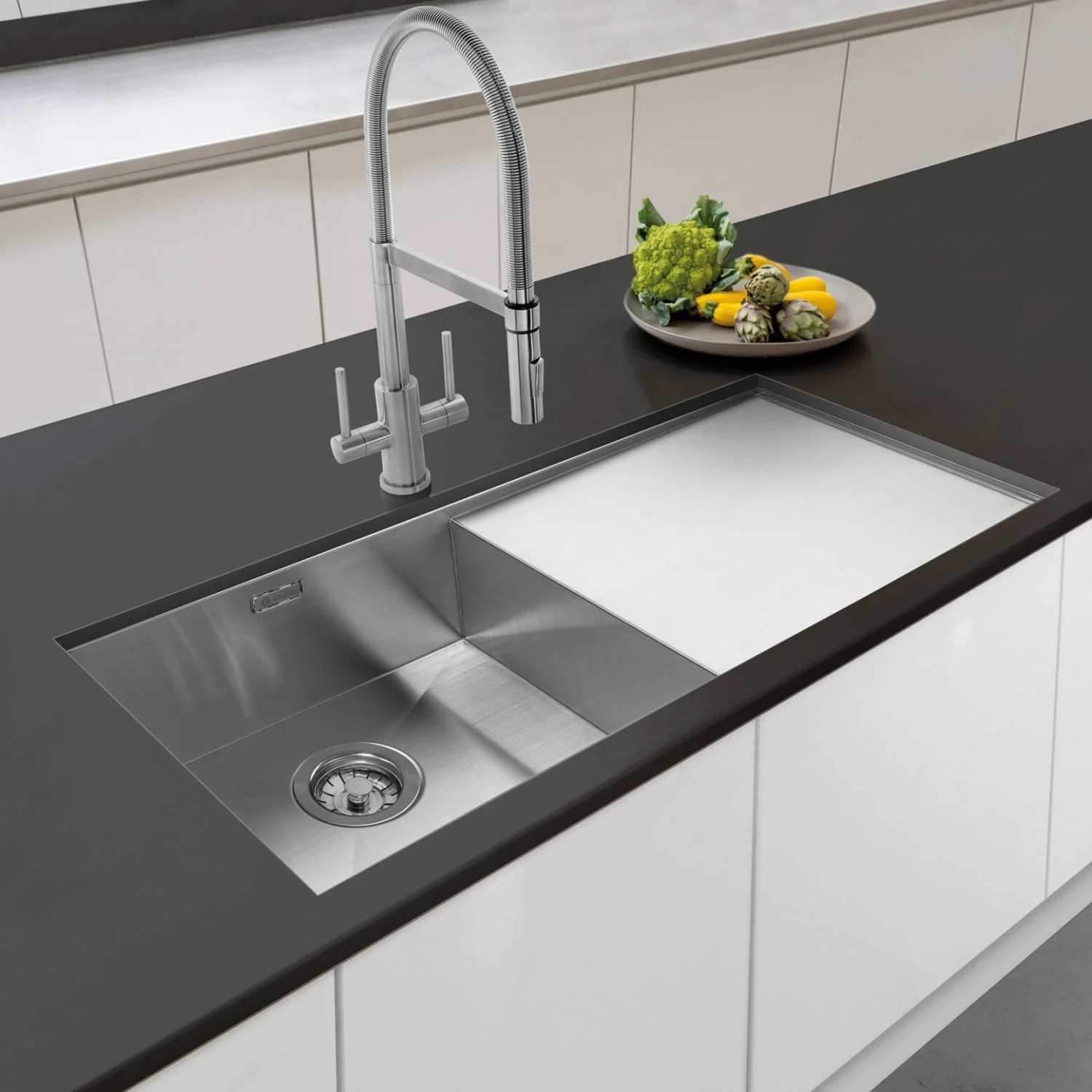 Caple Nada 1 Bowl Satin Stainless Steel Sink & Waste Kit With Right Hand Drainer - 1010 X 440mm 3 Caple Nada 1 Bowl Satin Stainless Steel Sink & Waste Kit With Right Hand Drainer - 1010 X 440mm