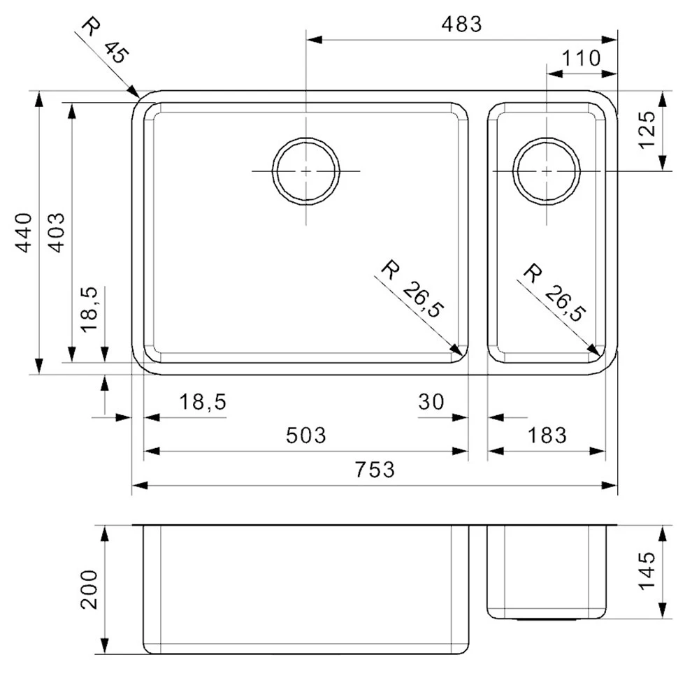 Reginox Ohio 1.5 Bowl Stainless Steel Kitchen Sink & Waste With Right Hand Half Bowl - 753 X 440mm 4 Reginox Ohio 1.5 Bowl Stainless Steel Kitchen Sink & Waste With Right Hand Half Bowl - 753 X 440mm - Image 2