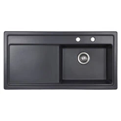 Thomas Denby Opus XL 1 Bowl Basalt Satin Ceramic Kitchen Sink & Regency Copper Presto Automatic Waste With Right Hand Drainer - 1000 X 510mm -Vado Sale Store opus xl basalt ceramic sink cutout lh