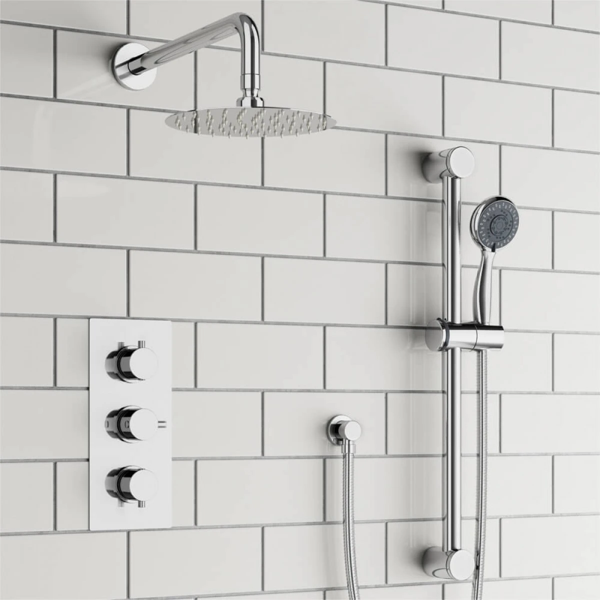 Orla Concealed Shower Valve, 400mm Fixed Head & Slide Rail Kit - 380mm Curved Wall Shower Arm 3 Orla Concealed Shower Valve, 400mm Fixed Head & Slide Rail Kit - 380mm Curved Wall Shower Arm