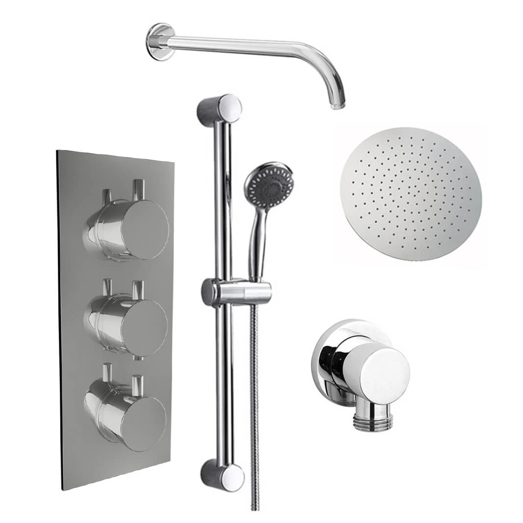Orla Concealed Shower Valve, 400mm Fixed Head & Slide Rail Kit - 380mm Curved Wall Shower Arm 4 Orla Concealed Shower Valve, 400mm Fixed Head & Slide Rail Kit - 380mm Curved Wall Shower Arm - Image 2