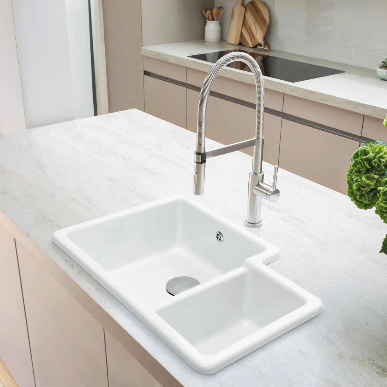 Caple Paladin 1.5 Bowl Inset Or Undermount White Ceramic Kitchen Sink - 760 X 500mm 4 Caple Paladin 1.5 Bowl Inset Or Undermount White Ceramic Kitchen Sink - 760 X 500mm - Image 2