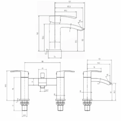 Vellamo City Waterfall Basin Mixer & Bath Shower Mixer Pack -Vado Sale Store pek 001 pek 002 bundle technical drawing2