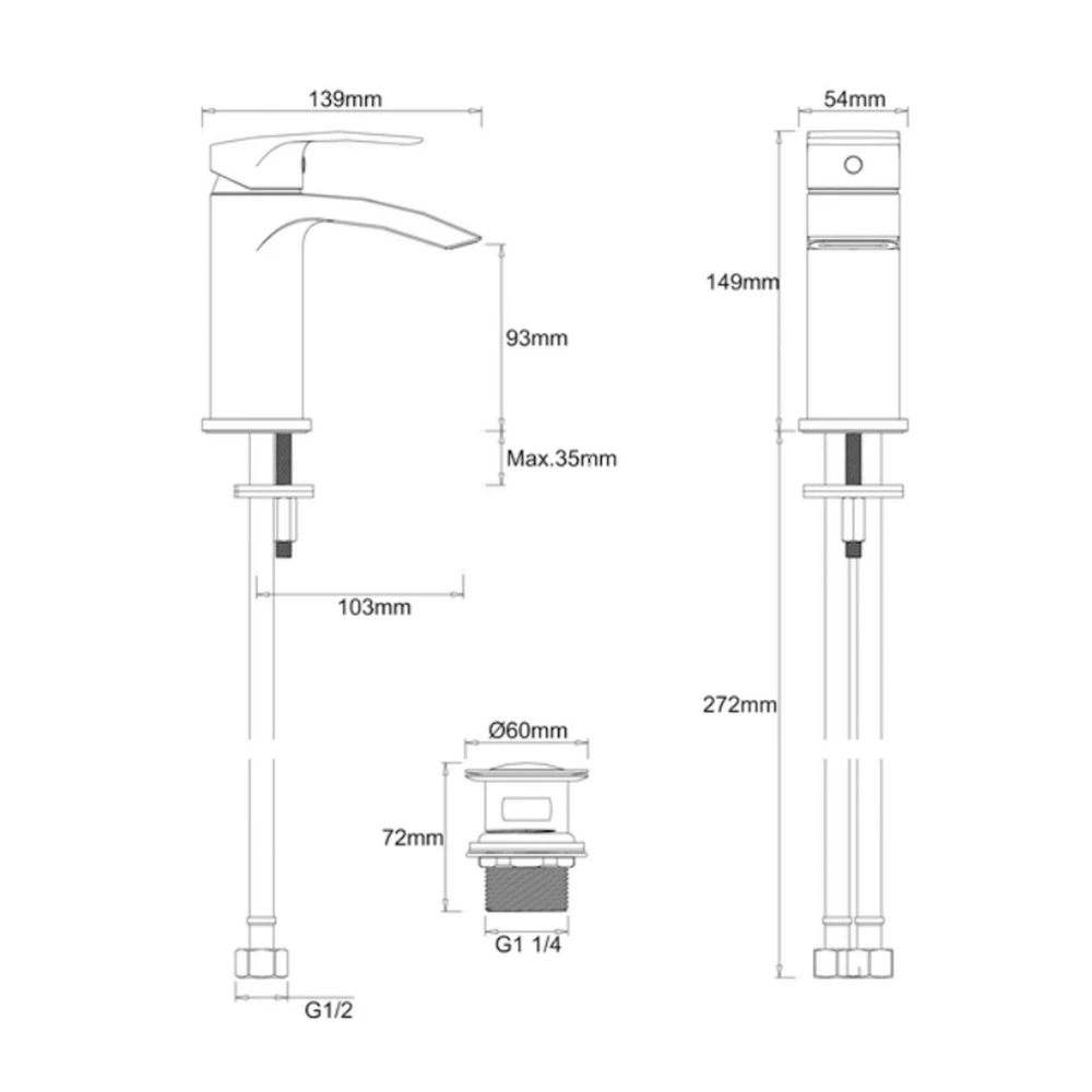 Proflow Tiera Waterfall Basin Mixer With Clicker Waste 6 Proflow Tiera Waterfall Basin Mixer With Clicker Waste - Image 4