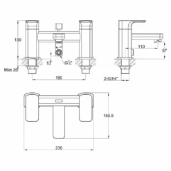 Vellamo Panache Bath Shower Mixer With Shower Kit -Vado Sale Store pura flite bath shower tap with kit velflbsm tech