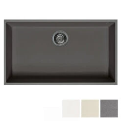 Reginox Quadra 130 Black Granite Composite Large Single Bowl Undermount Kitchen Sink & Waste Kit - 760 X 440mm -Vado Sale Store quadra130 cutout