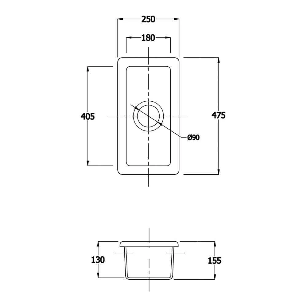 Butler & Rose Gourmet White Ceramic Rectangular 0.5 Bowl Kitchen Sink & Waste Kit - 250mm X 475mm 7 Butler & Rose Gourmet White Ceramic Rectangular 0.5 Bowl Kitchen Sink & Waste Kit - 250mm X 475mm - Image 5