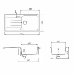 Rangemaster Amethyst White Igneous Granite Large Single Bowl Kitchen Sink With Reversible Drainer & Waste Kit - 1000 X 500mm -Vado Sale Store rangemaster amethyst 1 bowl kitchen sink 1000x500 tech
