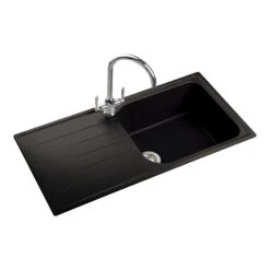 Rangemaster Amethyst White Igneous Granite Large Single Bowl Kitchen Sink With Reversible Drainer & Waste Kit - 1000 X 500mm -Vado Sale Store rangemaster amethyst 1 bowl sink ame1051as cutout01