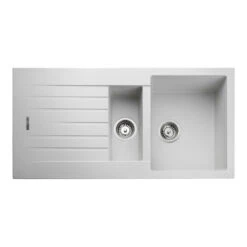 Rangemaster Andesite 1.5 Bowl Granite Crystal White Sink & Waste Kit With Reversible Drainer - 1000 X 500mm