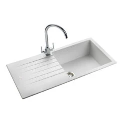 Rangemaster Andesite Large 1 Bowl Granite Crystal White Sink & Waste Kit With Reversible Drainer - 1000 X 500mm -Vado Sale Store rangemaster andesite 1 bowl sink and1051cw cutout02