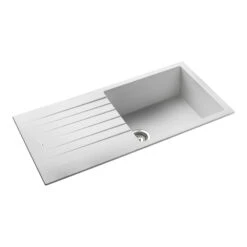 Rangemaster Andesite Large 1 Bowl Granite Crystal White Sink & Waste Kit With Reversible Drainer - 1000 X 500mm -Vado Sale Store rangemaster andesite 1 bowl sink and1051cw cutout04