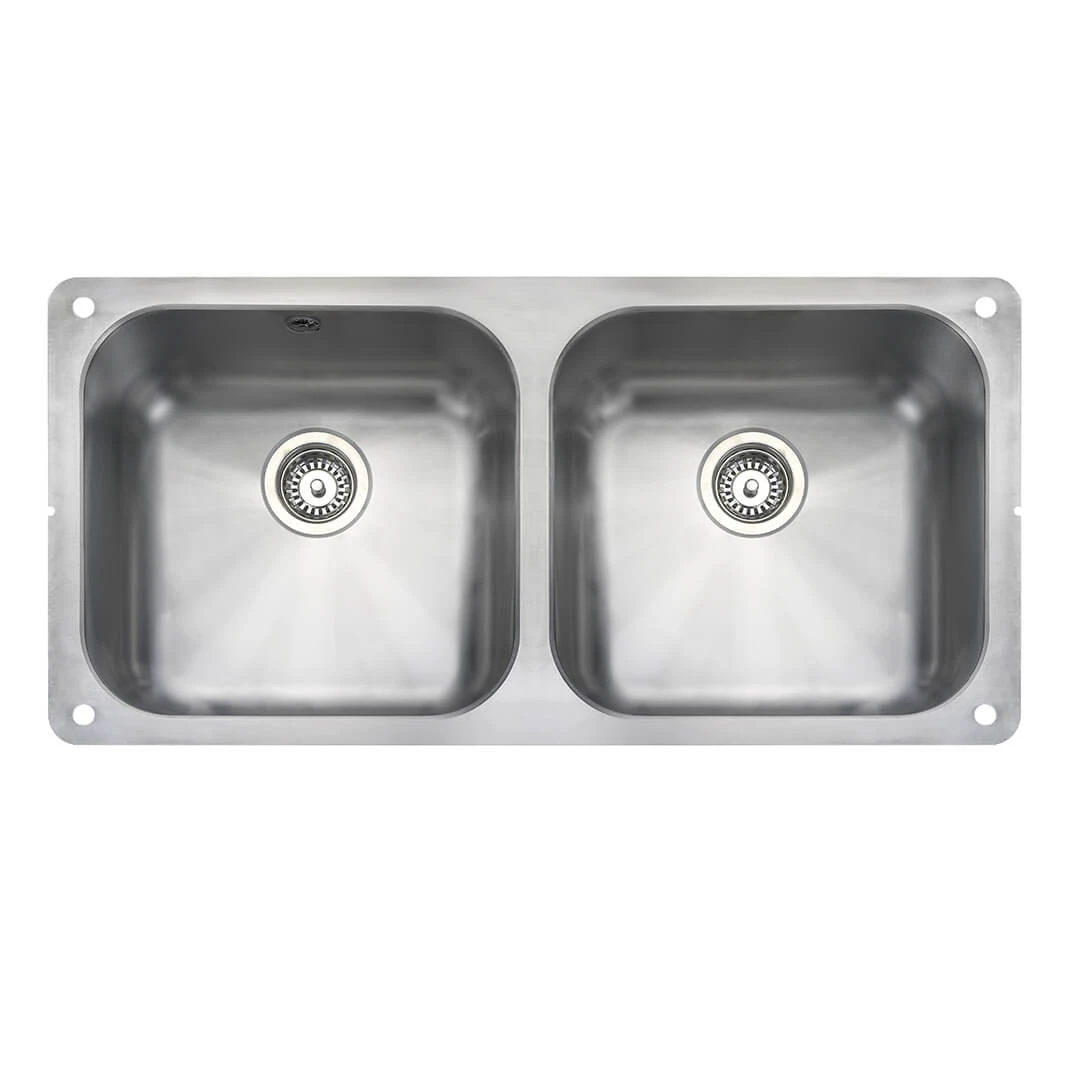 Rangemaster Atlantic Classic 2 Bowl Brushed Stainless Steel Undermount Sink & Waste Kit - 945 X 460mm 3 Rangemaster Atlantic Classic 2 Bowl Brushed Stainless Steel Undermount Sink & Waste Kit - 945 X 460mm
