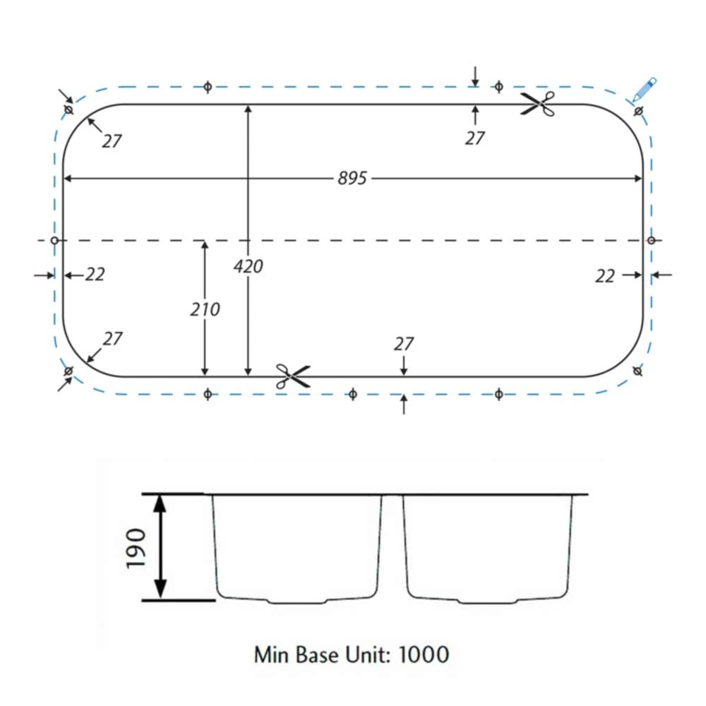 Rangemaster Atlantic Classic 2 Bowl Brushed Stainless Steel Undermount Sink & Waste Kit - 945 X 460mm 4 Rangemaster Atlantic Classic 2 Bowl Brushed Stainless Steel Undermount Sink & Waste Kit - 945 X 460mm - Image 2