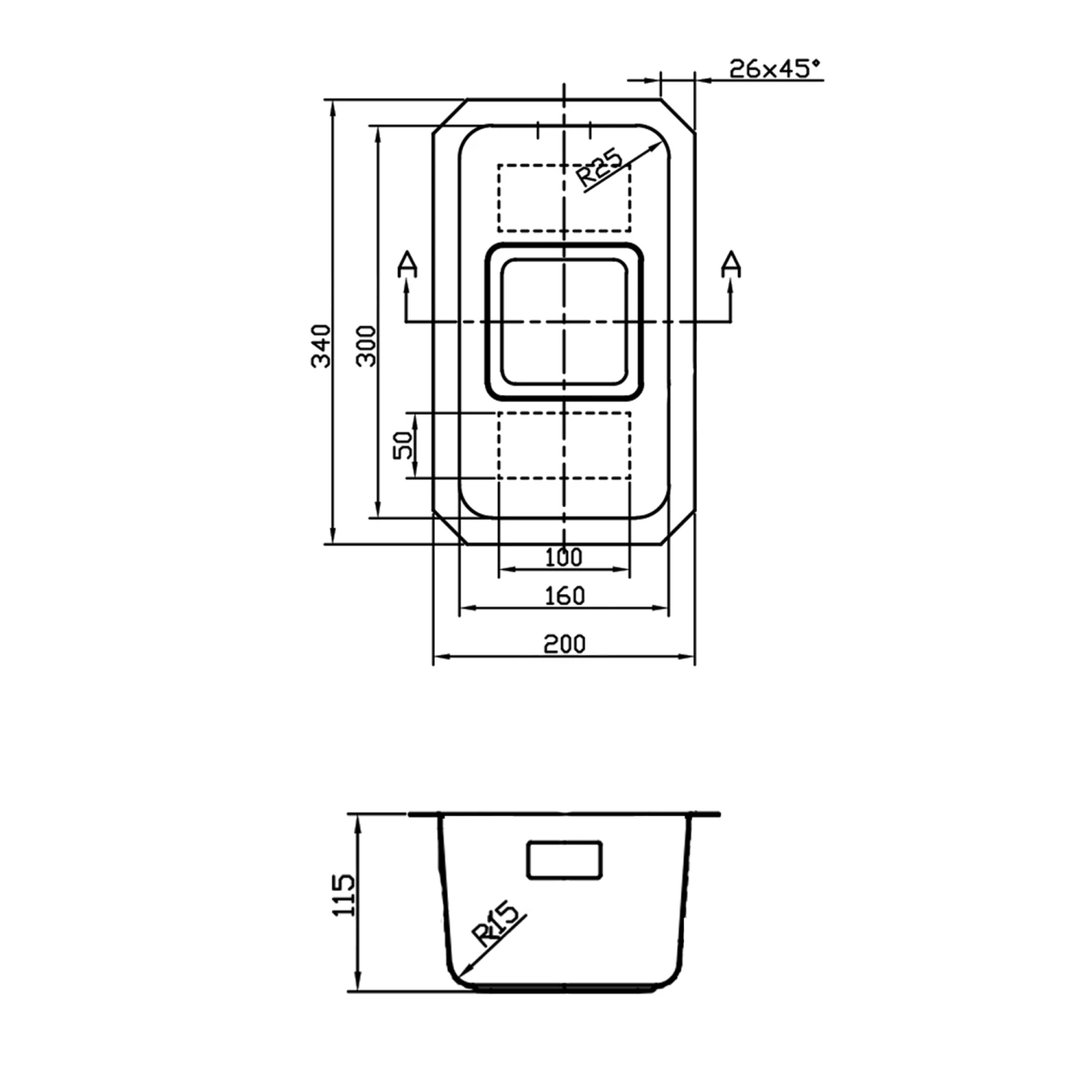 Rangemaster Atlantic Quad Single Bowl Brushed Stainless Steel Undermount Sink & Waste Kit - 200 X 340mm 4 Rangemaster Atlantic Quad Single Bowl Brushed Stainless Steel Undermount Sink & Waste Kit - 200 X 340mm - Image 2