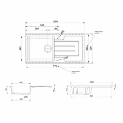 Rangemaster Austell 1 Bowl White Fireclay Ceramic Kitchen Sink & Waste Kit With Reversible Drainer - 1000 X 500mm -Vado Sale Store rangemaster austell 1 bowl white ceramic sink technical drawing