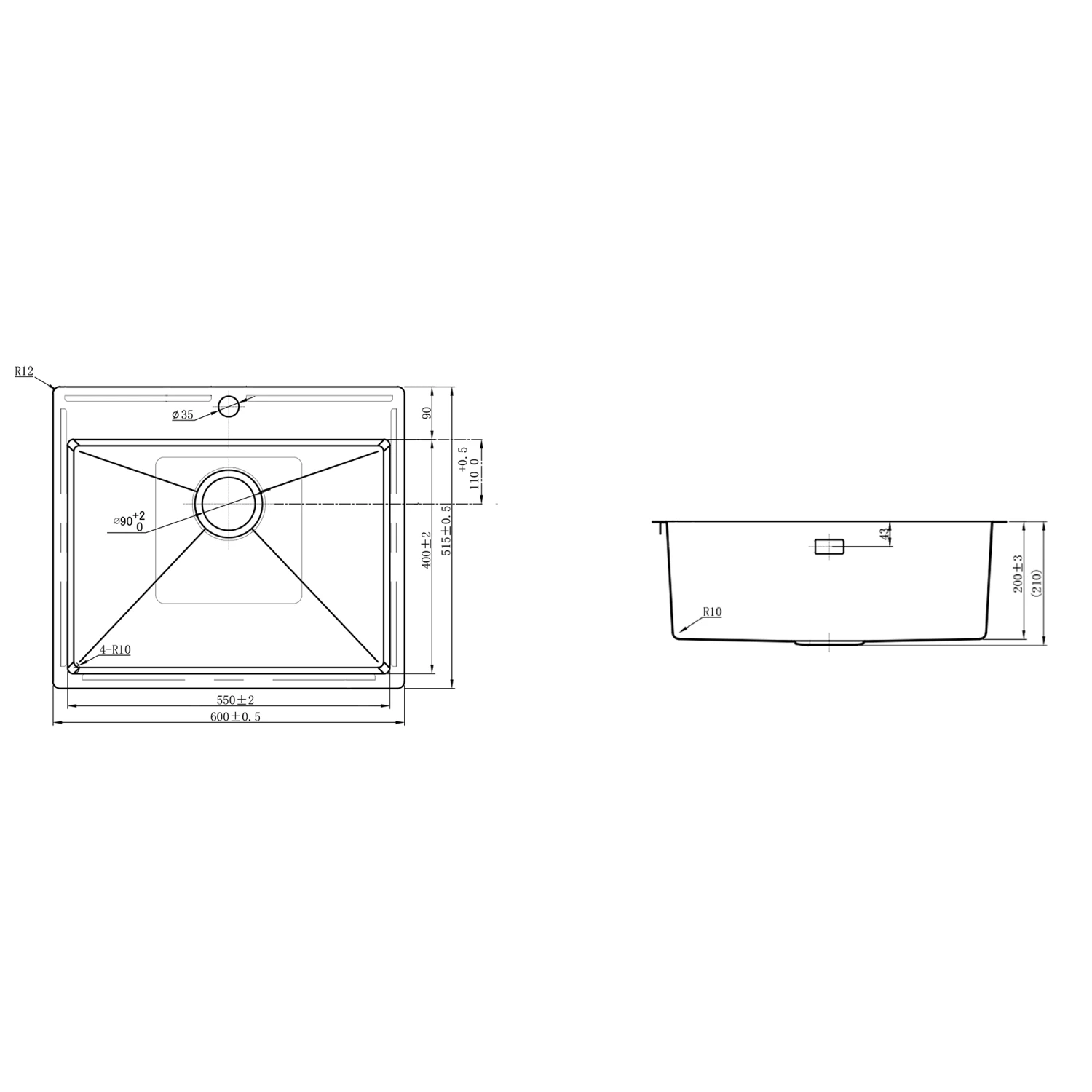 Rangemaster Cosmo 1 Bowl Stainless Steel Inset Kitchen Sink & Waste Kit - 600 X 515mm 9 Rangemaster Cosmo 1 Bowl Stainless Steel Inset Kitchen Sink & Waste Kit - 600 X 515mm - Image 7