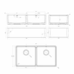 Rangemaster Double Belfast Large 2 Bowl White Ceramic Kitchen Sink & Waste Kit - 895 X 460mm -Vado Sale Store rangemaster double belfast 2 bowl white sink 895 400 drawing