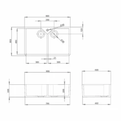 Rangemaster Double Belfast 2 Bowl White Fire Clay Ceramic Sink - 800 X 500mm 11 Rangemaster Double Belfast 2 Bowl White Fire Clay Ceramic Sink - 800 X 500mm -Vado Sale Store rangemaster double belfast ceramic kitchen sink technical drawing