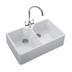 Rangemaster Double Belfast 2 Bowl White Fire Clay Ceramic Sink - 800 X 500mm 9 Rangemaster Double Belfast 2 Bowl White Fire Clay Ceramic Sink - 800 X 500mm -Vado Sale Store rangemaster double bowl belfast ceramic sink cutout 2 2