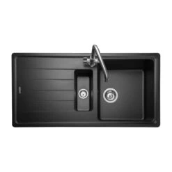 Rangemaster Elements 1.5 Bowl Ash Black Igneous Granite Composite Kitchen Sink & Waste Kit - 1000 X 500mm -Vado Sale Store rangemaster elements 1 5 bowl ash black cutout
