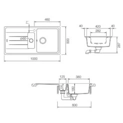 Rangemaster Elements 1.5 Bowl Ash Black Igneous Granite Composite Kitchen Sink & Waste Kit - 1000 X 500mm -Vado Sale Store rangemaster elements 1 5 bowl tech drawing