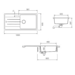 Rangemaster Elements 1 Bowl Stone Igneous Granite Composite Kitchen Sink & Waste Kit - 1000 X 500mm 11 Rangemaster Elements 1 Bowl Stone Igneous Granite Composite Kitchen Sink & Waste Kit - 1000 X 500mm -Vado Sale Store rangemaster elements 1 bowl tech drawing