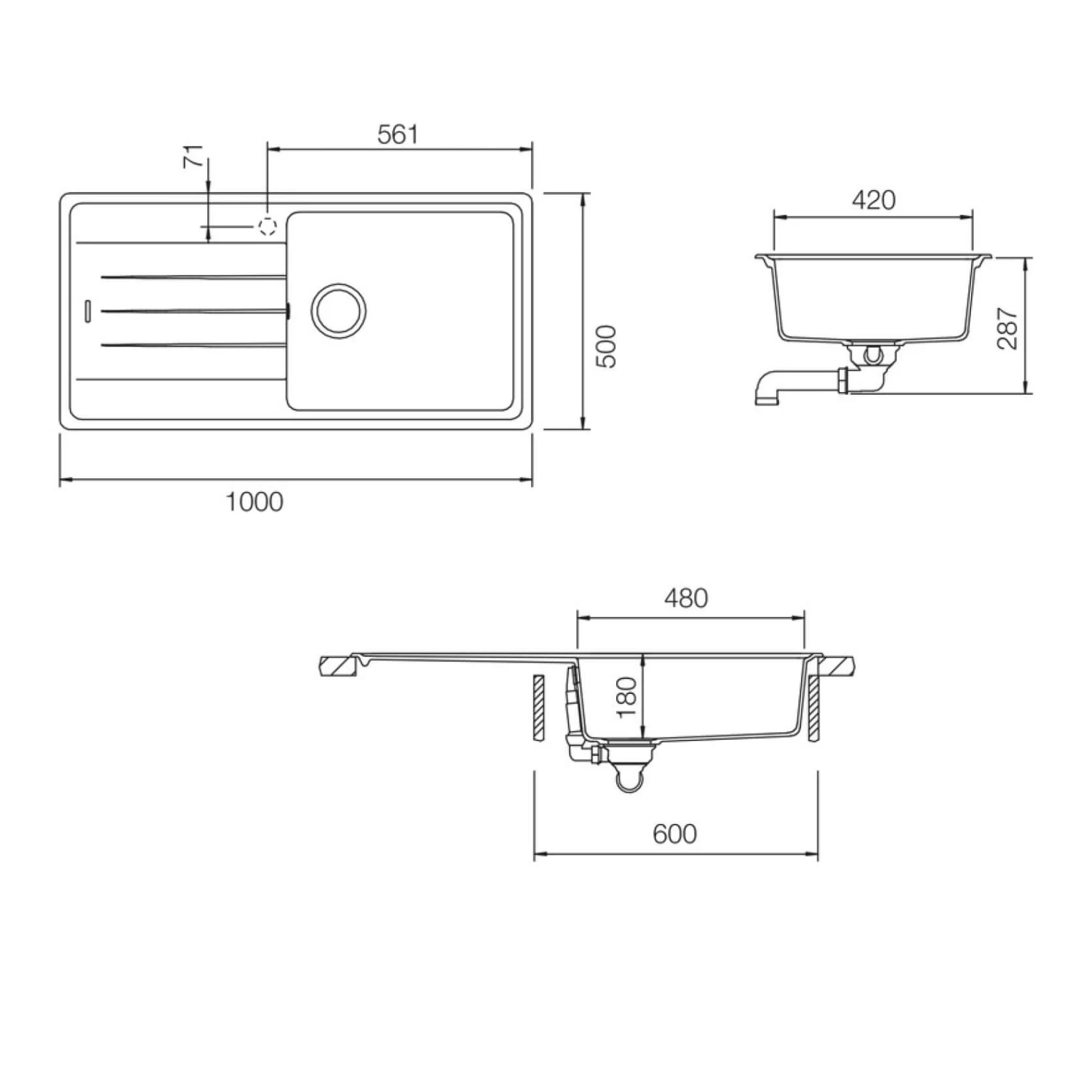 Rangemaster Elements 1 Bowl Stone Igneous Granite Composite Kitchen Sink & Waste Kit - 1000 X 500mm 7 Rangemaster Elements 1 Bowl Stone Igneous Granite Composite Kitchen Sink & Waste Kit - 1000 X 500mm - Image 5