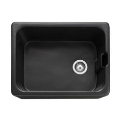 Rangemaster Farmhouse Belfast 1 Bowl Fireclay Anthracite Ceramic Kitchen Sink & Waste Kit - 595 X 455mm -Vado Sale Store rangemaster farmhouse belfast 1 bowl anthracite ceramic sink cutout 2