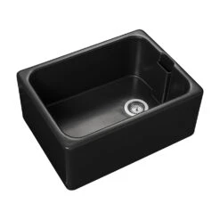Rangemaster Farmhouse Belfast 1 Bowl Fireclay Anthracite Ceramic Kitchen Sink & Waste Kit - 595 X 455mm -Vado Sale Store rangemaster farmhouse belfast 1 bowl anthracite ceramic sink cutout