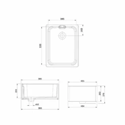 Rangemaster Farmhouse Belfast 1 Bowl Fireclay Anthracite Ceramic Kitchen Sink & Waste Kit - 595 X 455mm -Vado Sale Store rangemaster farmhouse belfast 1 bowl anthracite ceramic sink technical drawing