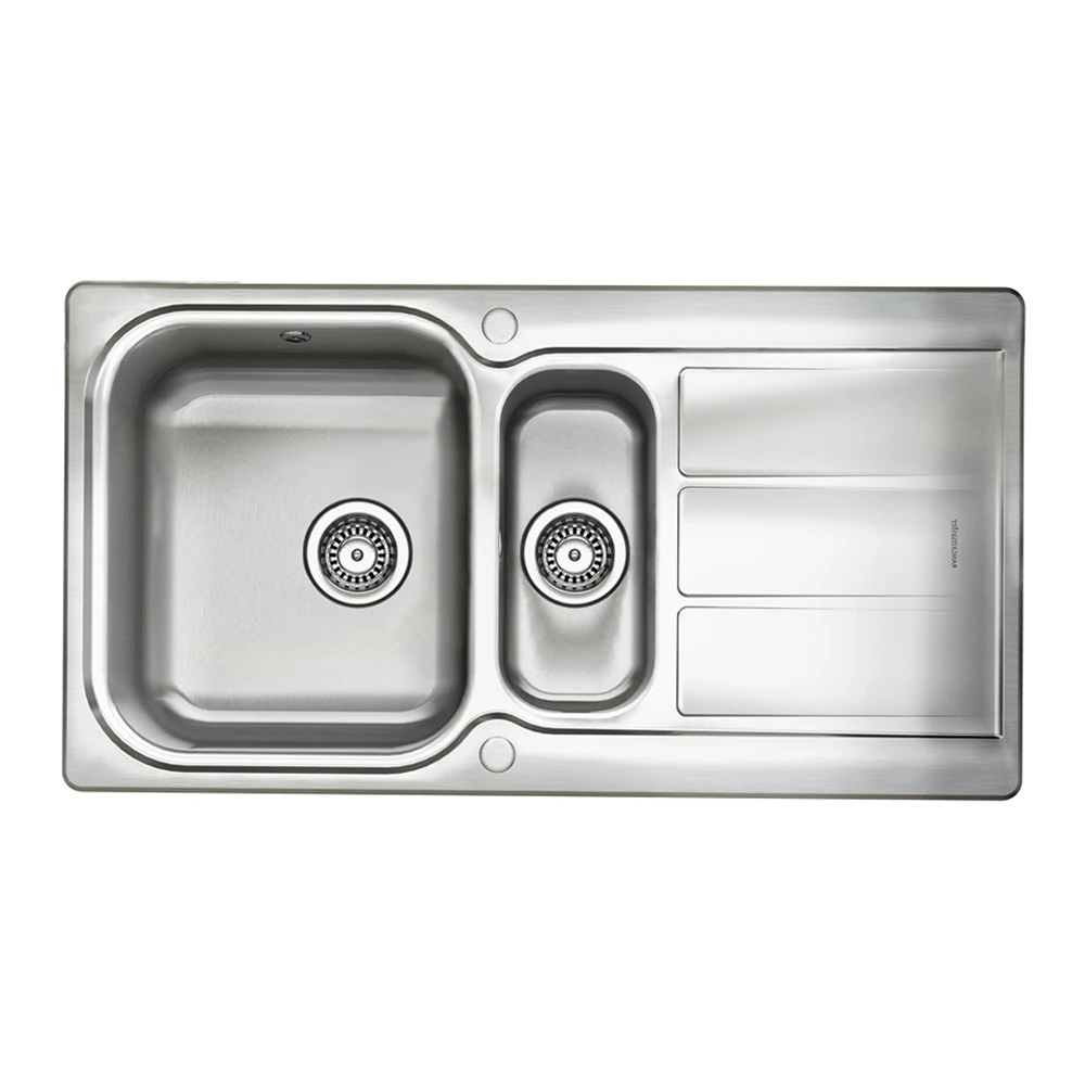 Rangemaster Glendale 1.5 Bowl Brushed Stainless Steel Sink & Waste Kit With Reversible Drainer - 950 X 508mm 5 Rangemaster Glendale 1.5 Bowl Brushed Stainless Steel Sink & Waste Kit With Reversible Drainer - 950 X 508mm - Image 3